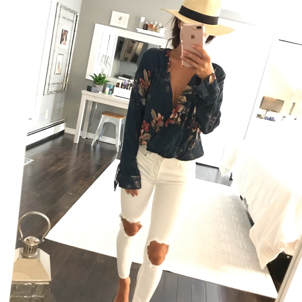 Zara NWT blue floral bodysuit medium